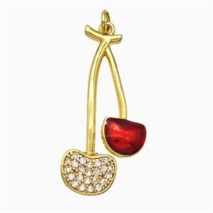 Copper Cherry Pendant Pave Zirconia Red Painted Gold Plated, approx 18-36mm [FD21302]