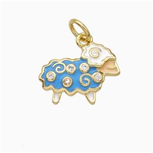 Cheep Charms Copper Pendant Pave Zirconia Blue Enamel Gold Plated, approx 10-14mm [FD21309]