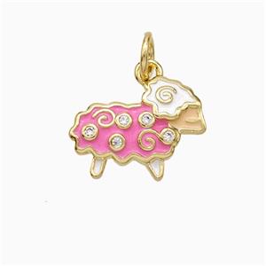 Cheep Charms Copper Pendant Pave Zirconia Pink Enamel Gold Plated, approx 10-14mm [FD21310]
