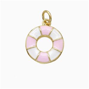 Life Preserver Charms Copper Pendant White Pink Enamel Gold Plated, approx 13mm [FD21311]