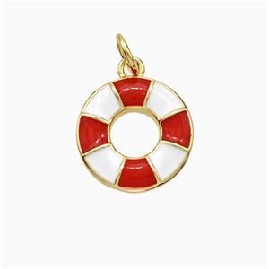 Life Preserver Charms Copper Pendant White Red Enamel Gold Plated, approx 13mm [FD21312]