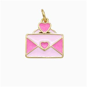 Copper Envelope Pendant Heart Pink Enamel Gold Plated, approx 12-13mm [FD21313]