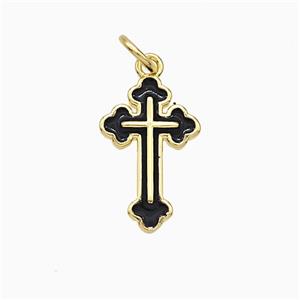 Copper Cross Pendant Black Enamel Gold Plated, approx 10-16mm [FD21317]