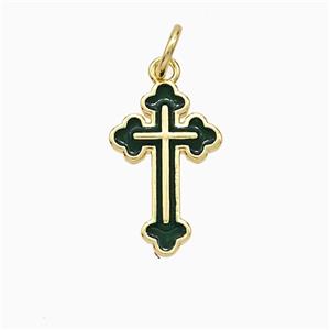 Copper Cross Pendant Green Enamel Gold Plated, approx 10-16mm [FD21318]