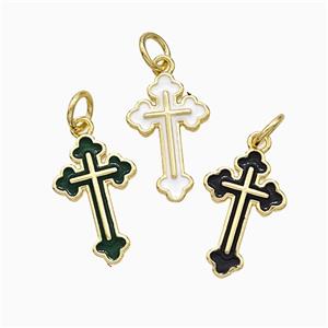 Copper Cross Pendant Enamel Gold Plated Mixed, approx 10-16mm [FD21319]