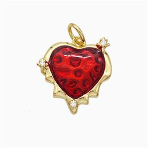 Copper Heart Pendant Red Painted Gold Plated, approx 15mm [FD21320]