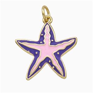 Copper Starfish Pendant Pink Purple Enamel Gold Plated, approx 18mm [FD21322]