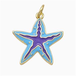 Copper Starfish Pendant Blue Purple Enamel Gold Plated, approx 18mm [FD21323]