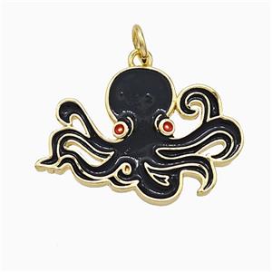 Octopus Charms Copper Pendant Black Enamel Gold Plated, approx 16-22mm [FD21326]