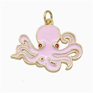 Octopus Charms Copper Pendant Pink Enamel Gold Plated, approx 16-22mm [FD21327]