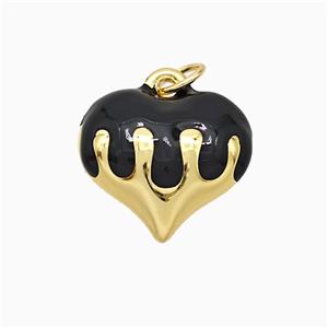 Copper Heart Pendant Black Enamel Gold Plated, approx 15mm [FD21329]