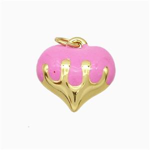 Copper Heart Pendant Pink Enamel Gold Plated, approx 15mm [FD21330]