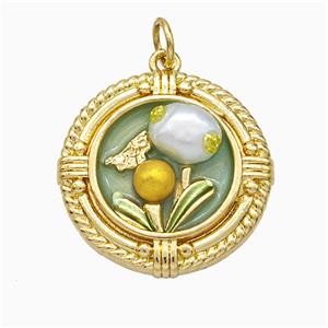 Copper Flower Pendant Pave Resin Painted Gold Plated, approx 20mm [FD21335]