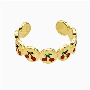 Copper Cherry Rings Red Enamel Gold Plated, approx 6mm, 18mm dia [FD21337]