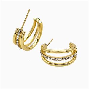 Copper Stud Earrings Pave Zirconia Gold Plated, approx 9mm, 21mm dia [FD21338]