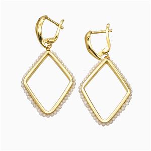 Copper Latchback Earrings Rhombus Crystal Glass Wire Wrapped Gold Plated, approx 26-36mm, 14-18mm [FD21339]