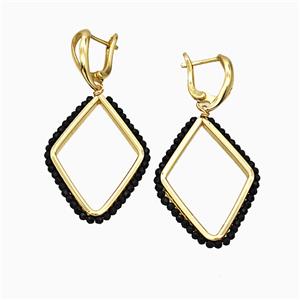 Copper Latchback Earrings Rhombus Crystal Glass Wire Wrapped Gold Plated, approx 26-36mm, 14-18mm [FD21340]