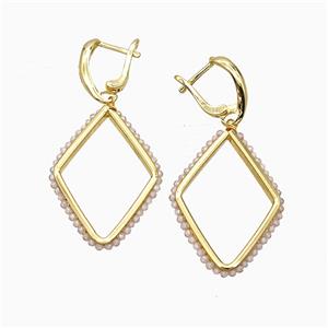 Copper Latchback Earrings Rhombus Crystal Glass Wire Wrapped Gold Plated, approx 26-36mm, 14-18mm [FD21341]