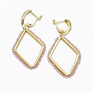 Copper Latchback Earrings Rhombus Crystal Glass Wire Wrapped Gold Plated, approx 26-36mm, 14-18mm [FD21342]