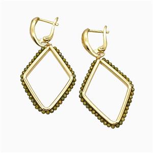 Copper Latchback Earrings Rhombus Crystal Glass Wire Wrapped Gold Plated, approx 26-36mm, 14-18mm [FD21343]