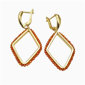 Copper Latchback Earrings Rhombus Crystal Glass Wire Wrapped Gold Plated, approx 26-36mm, 14-18mm [FD21344]