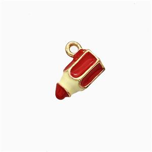 Pencil Charms Copper Pendant Red Enamel Gold Plated, approx 6-11mm [FD21350]