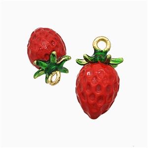 Copper Strawberry Pendant Red Enamel Gold Plated, approx 8-14mm [FD21351]