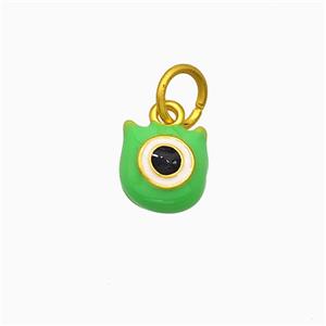 Monster Charms Copper Pendant Eye Green Enamel Gold Plated, approx 9mm [FD21355]