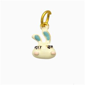 Rabbit Charms Copper Pendant White Enamel Gold Plated, approx 10-13mm [FD21356]