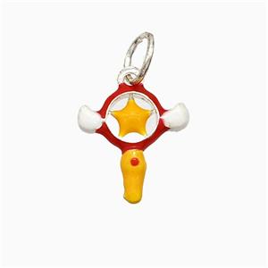Magic Wand Charms Copper Pendant Multicolor Enamel Platinum Plated, approx 15-16mm [FD21357]