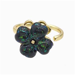 Copper Clover Rings Pave Black Fire Opal Rotatable Gold Plated, approx 13-14mm, 18mm dia [FD21376]