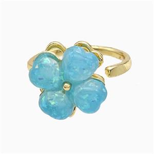 Copper Clover Rings Pave Aqua Fire Opal Rotatable Gold Plated, approx 13-14mm, 18mm dia [FD21378]