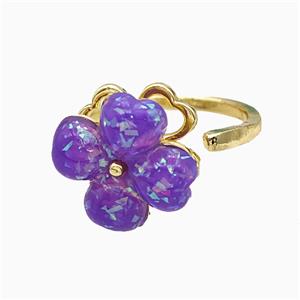 Copper Clover Rings Pave Puprle Fire Opal Rotatable Gold Plated, approx 13-14mm, 18mm dia [FD21380]