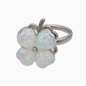 Copper Clover Rings Pave Aqua White Opal Rotatable Platinum Plated, approx 14mm, 18mm dia [FD21382]