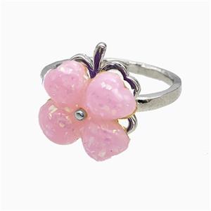 Copper Clover Rings Pave Pink Fire Opal Rotatable Platinum Plated, approx 14mm, 18mm dia [FD21383]