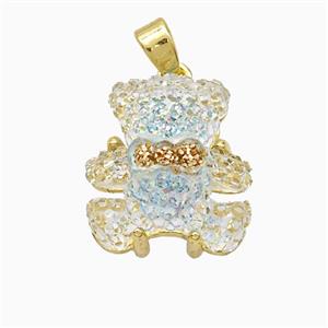 Blue Acrylic Bear Pendant Copper Gold Plated, approx 15mm [FD21386]