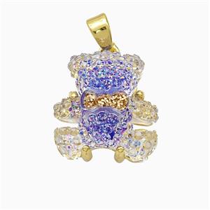 Purple Acrylic Bear Pendant Copper Gold Plated, approx 15mm [FD21389]