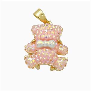 Pink Acrylic Bear Pendant Copper Gold Plated, approx 15mm [FD21391]