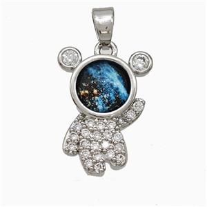 Copper Astronaut Pendant Pave Zirconia Resin Platinum Plated, approx 12-17mm [FD21392]
