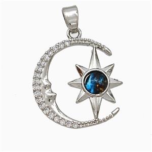 Copper Moon Star Pendant Pave Zirconia Resin Platinum Plated, approx 16-18mm [FD21396]