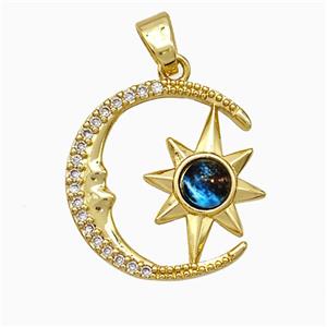 Copper Moon Star Pendant Pave Zirconia Resin Gold Plated, approx 16-18mm [FD21397]