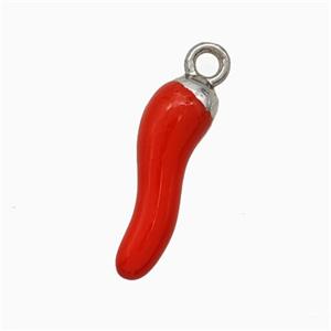 Copper Chili Pendant Red Enamel Platinum Plated, approx 3-16mm [FD21398]