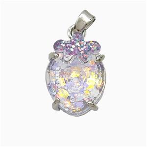 Acrylic Oval Pendant With Starfish Copper Platinum Plated, approx 12-16mm [FD21402]