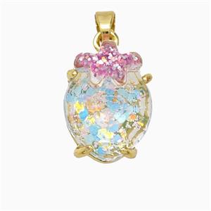 Acrylic Oval Pendant With Starfish Copper Gold Plated, approx 12-16mm [FD21407]