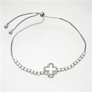 Copper Bracelet Pave Crystal Glass Cross Adjustable Platinum Plated, approx 14mm, 1mm, 28cm length [FD21454]