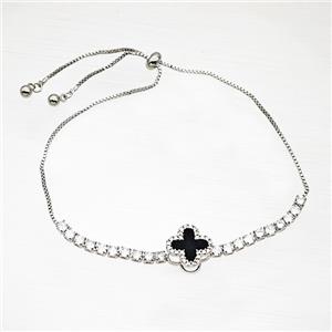 Copper Bracelet Pave Crystal Glass Cross Platinum Plated, approx 14mm, 1mm, 28cm length [FD21455]