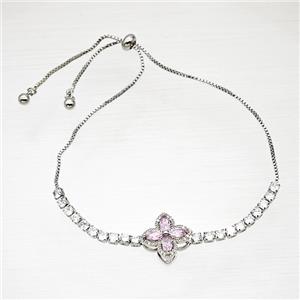 Copper Bracelet Pave Crystal Glass Clover Platinum Plated, approx 16mm, 1mm, 28cm length [FD21456]
