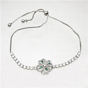 Copper Bracelet Pave Crystal Glass Clover Platinum Plated, approx 16mm, 1mm, 28cm length [FD21457]
