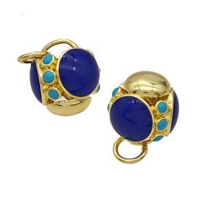 Copper Round Beads Blue Enamel Hollow Gold Plated, approx 12mm [FD21459]