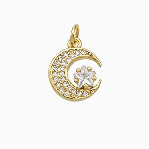 Copper Moon Pendant Micropave Zirconia Gold Plated, approx 12mm [FD21462]